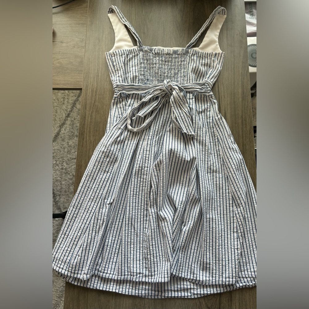 TeezeMe Dress Seersucker Blue & White Juniors Size 5 Sleeveless Back Tie Summer - Picture 8 of 11